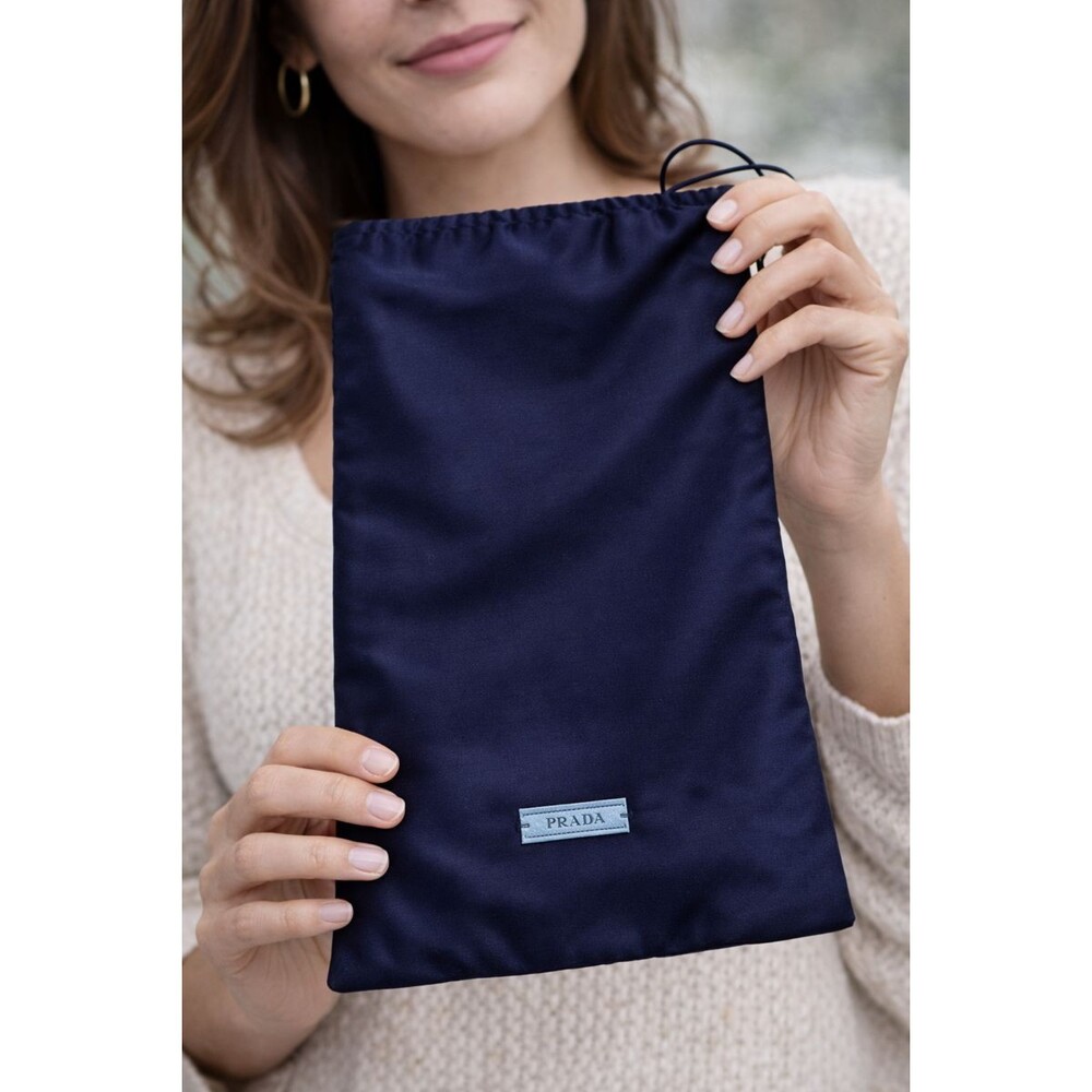 Authentic PRADA Navy Silk Dust Bag Drawstring Storage 13.5” x 8.5”